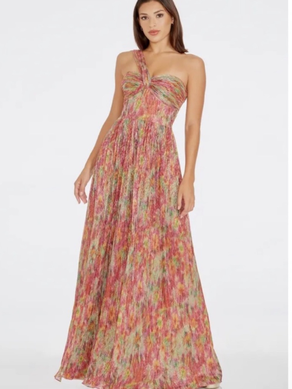 Dress the Population Idalia One-Shoulder Abstract Floral Maxi Dress - Metallic